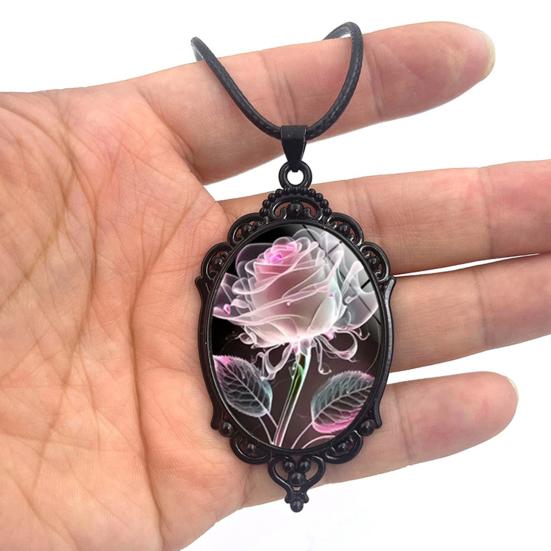 Collana Rosa Gotica Collana con Pendente Floreale Rosa Vintage in Vetro Gioiello Punk Oscuro Regalo per Donne Ragazzine