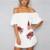 Elegant Floral Embroidered Off Shoulder Dress With Stylish One Shoulder Design