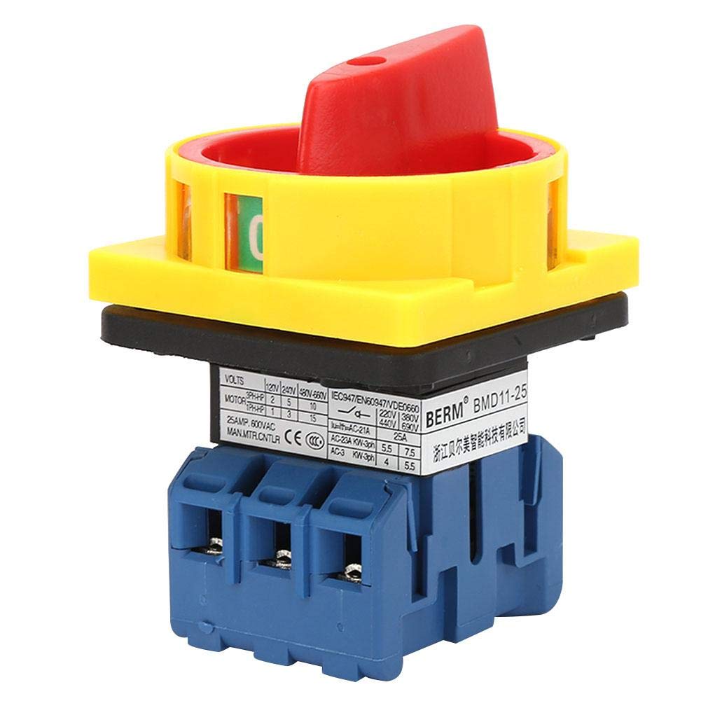 Akozon Load Circuit Breaker Switch, 3-Pole, 2-Position Cam On/Off Power Transfer Switch (25A)