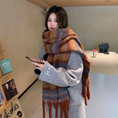 Thick Stripe Pashmina Shawl Scarf Woman Winter Warmer Scarves Lady Fashion Long Wraps Plaid Printed Muffler Soft Shawl