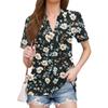 Moda Donna Casual Risvolto Manica Corta Stampa Camicia Top da Donna con Scollo a V