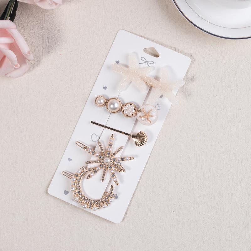 5pcs/4pcs Fashion Girls Pearl Hair Clips Crystal Barrettes Alloy Hairpins Clips Women Girls Hair Accessories