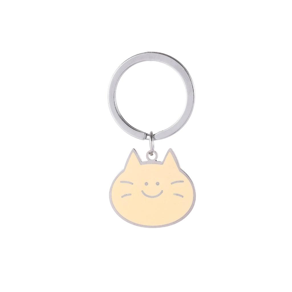 Gold Silver Black White Splicing Cat Stainless Steel Keychain Cute Cartoon Design Fashion Couple Pendant Practical Backpack Decoration