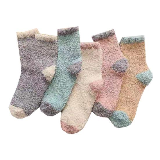 

6 пар зимних носков из толстой микрофибры, разноцветные, средней длины, размер 6-10, противоскользящие, высокоэластичные, сохраняющие тепло, пушистые носки для сна