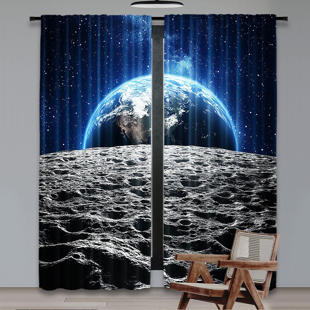 Set aus 2 Galaxie-Vorhängen Ansicht Erde Globus Mondoberfläche Weltall Dunkle Materie Schlafzimmer Wohnzimmer Esszimmer Polyester Perfekt für