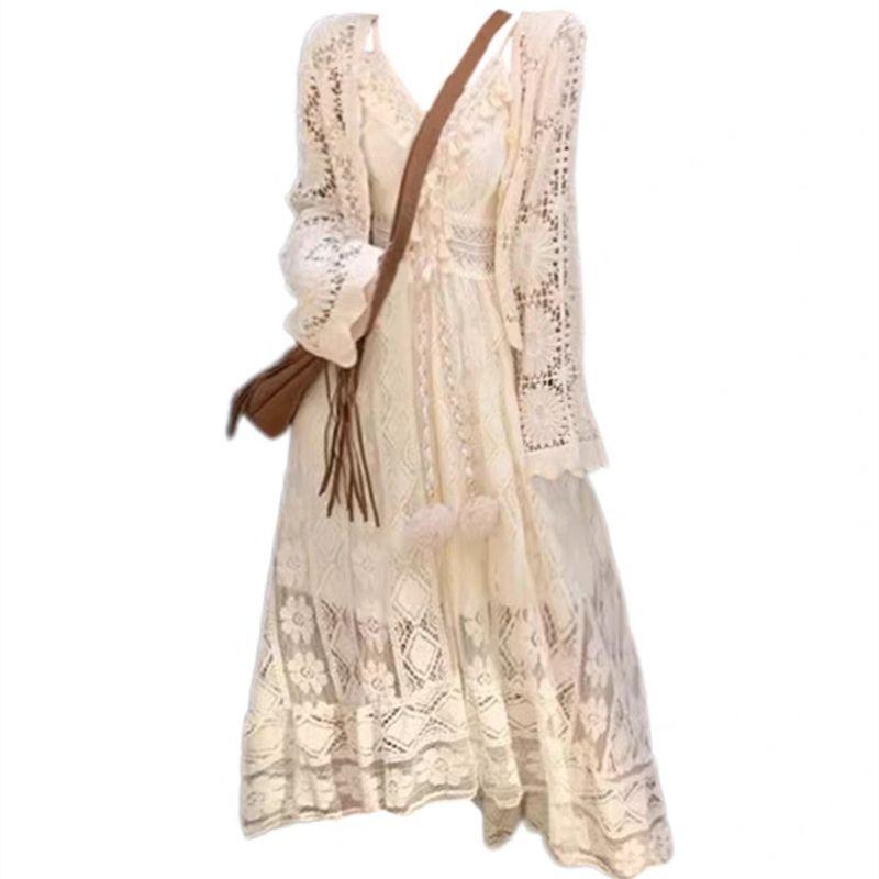 

100.00кг Богемный стиль Ажурный кардиган для защиты от солнца Пляжная накидка Платье на бретелях Зарубежная торговля Очень большой размер Женская одежда Outer Draped 4XL(Large size)