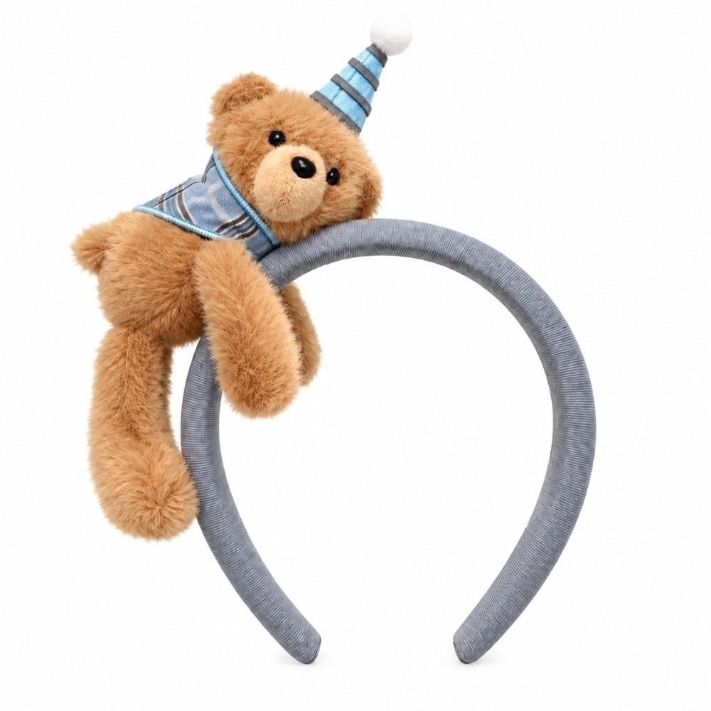 Elastic Cute Hair Hoops Soft Lay Down Bear Hairbands Gingham Tiaras Cartoon Bear Headwear Makeup