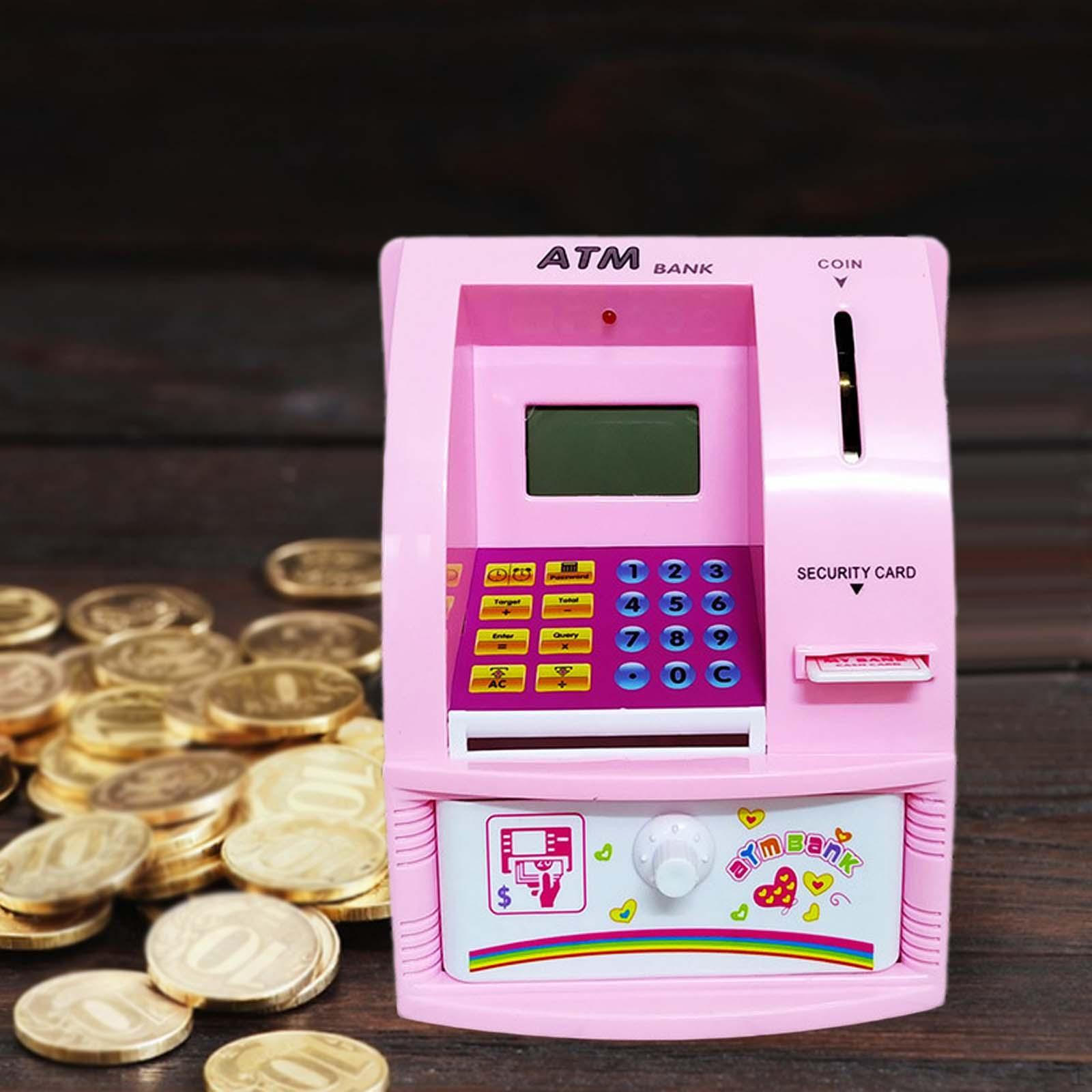 ATM Machine, Piggy Bank for Kids, Educational Toy, Automatic Money Roll, Electronic Box розовый