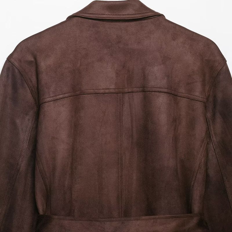 Kaslead New Women Clothes Western Style With Belt Suede Effect Jacket 49682210