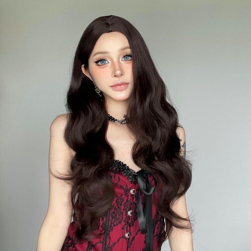 Long Wavy Synthetic Wig With Middle Part Golden Blonde Curly Hairpiece Women Heat Resistant Fiber 65cm Length Universal