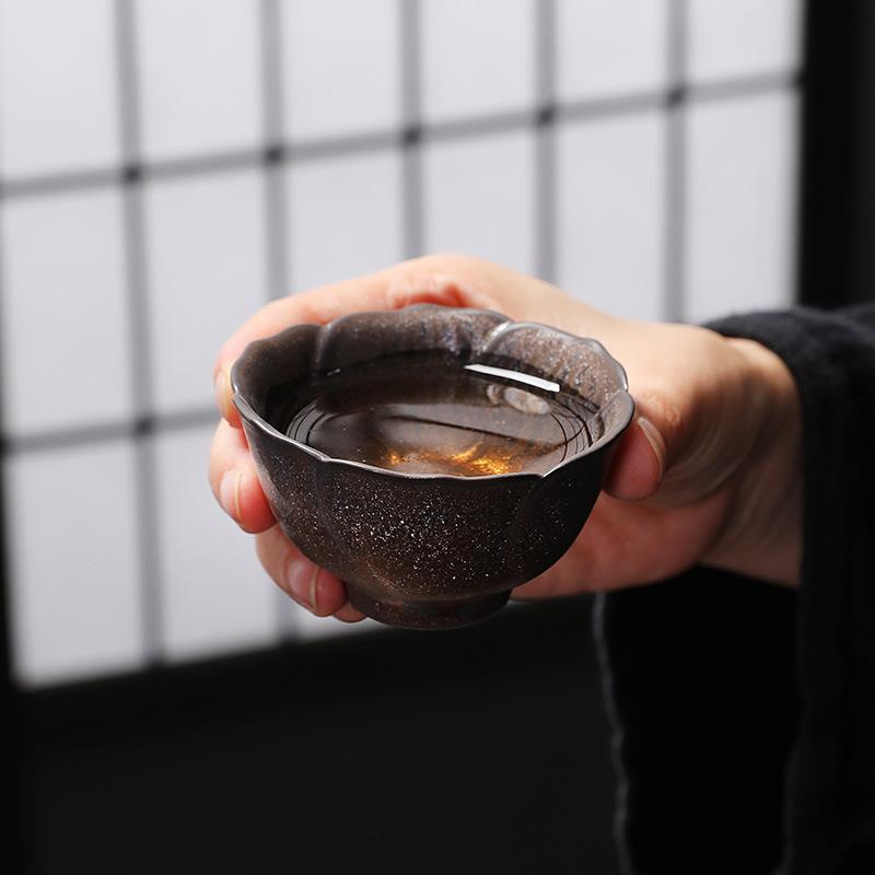 Ceramic Tea Cup, Kung Fu Tea Set Tea Cup, Master Cup, Wood-fired Bucket Hat Cup, Black Pottery Flower Cup, Single Cup, Light Luxury Retro
