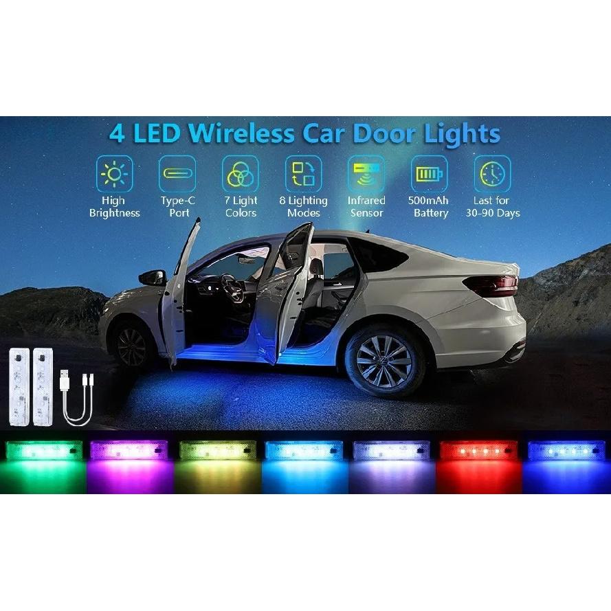 LED Car Welcome Door Lights Magnetic RGB Cars Atmosphere Warning Light Rechargeable Wireless Doors Step Courtesy Opening Lamps