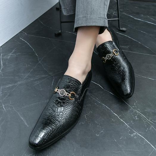New Large-Sized British Chelsea Crocodile Print Pointed-Toe Leather Shoes Men'S Casual Hairstylist Trendy Shoes M129