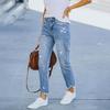 Streç Kadın Kot Yırtık Denim Kalem Pantolon