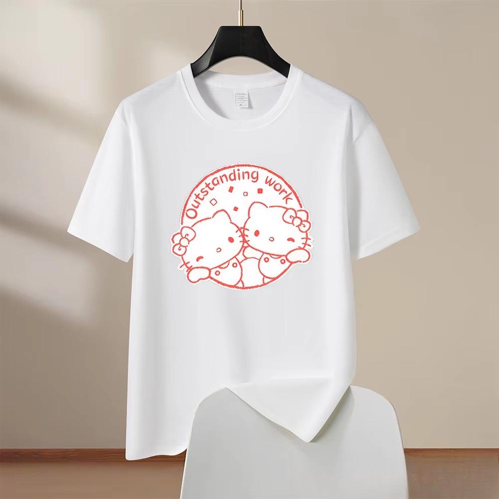 

2026 Cute Sanrio Hello Kitty Anime Printed Tee Short Sleeve Round Comfortable summer loosefitting Womens clothing S