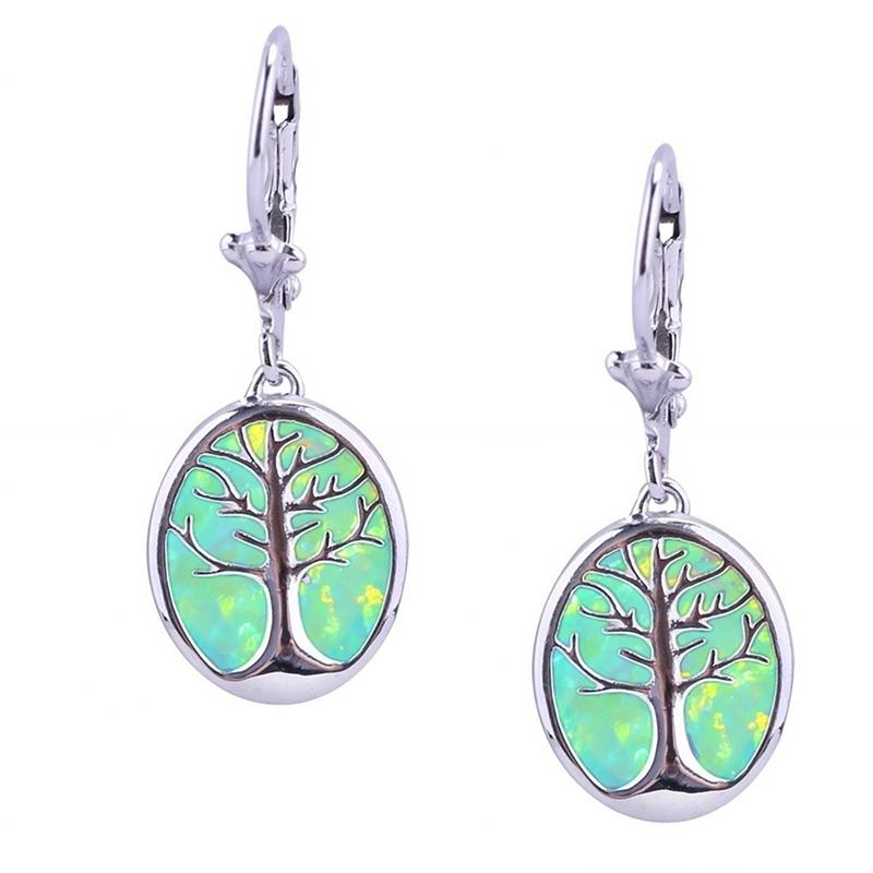 Módní Stylové Náušnice Strom Života Dlouhé Visací Boho Ženy Syntetický Modrý Fire Opal Femme Přehnané Statement Šperky Doplňky Suvenýr