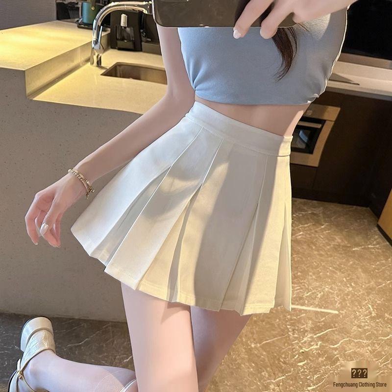 Women's High Waist Petite Black Pleated Mini Skirt - Summer 2024 A-line Spicy Girl Half Body Suit
