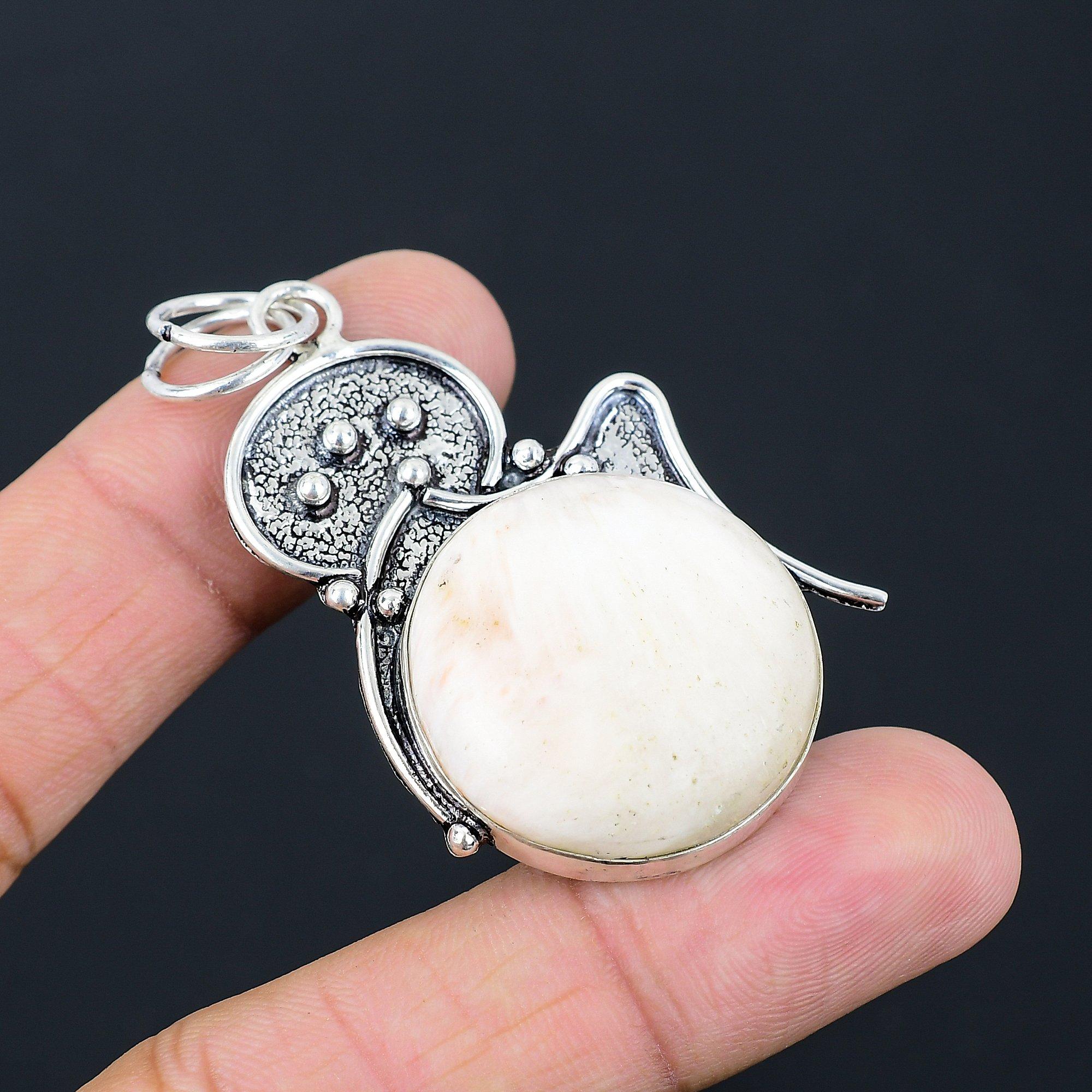 

Natural Scolecite Gemstone Pendant White 925 Sterling Silver Indian Jewelry