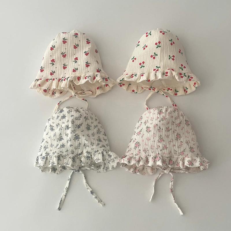 Sweet Baby Girls Court Hat Cute Dot Flower Newborn Baby Palace Hats Soft Cotton Infant Outdoor Sunshade Hats