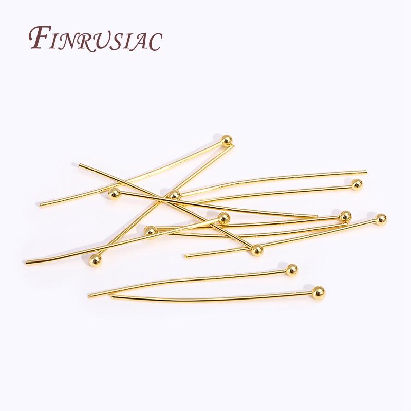 0.6X30MM 50-100Pcs/Lot 18K Gold Plated Flat Head/Ball Head/Eye Pins For Jewelry DIY Beading Jewellery Findings