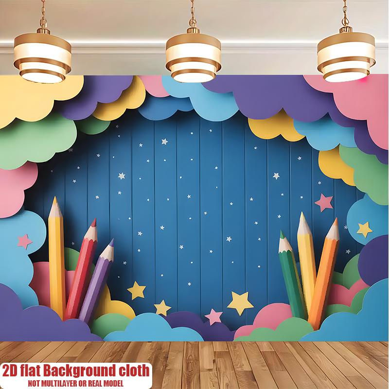 2D Flat Design, 1 Piece, with a Starry Background and Colored Pencil Decoration, for Home Decoration and Room Decoration.