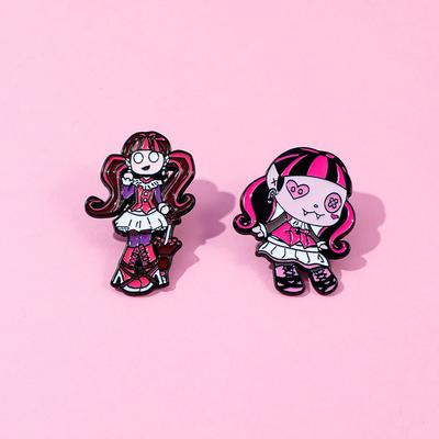 European and American Cartoon Redhead Little Girl Metal Badge Horror Elf Double Ponytail Doll Modeling Alloy Brooch