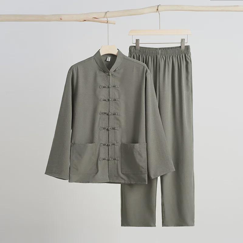 Costum Tang pentru bărbați, culoare uni: Colecția de Toamnă, Mărime Mare, Cu Buzunare, Croială Lejeră pentru Exerciții Matinale și Purtare Zilnică