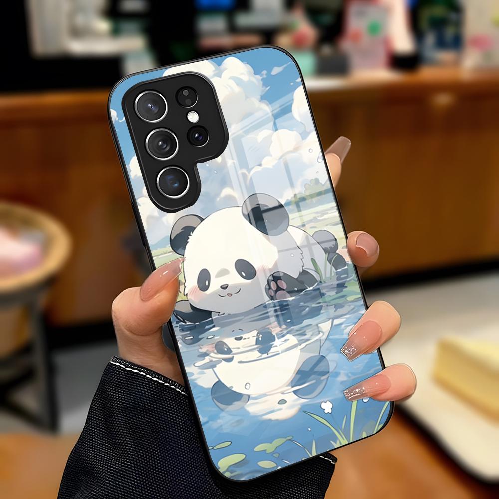 Cute Panda Phone Case For Samsung A25 A13 A33 5G A54 A36 A35 A56 A52 A14 Shockproof Glass Cover