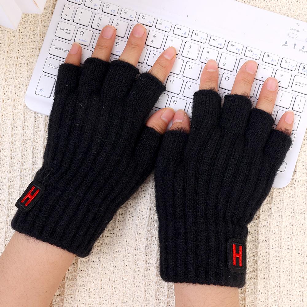2020New Autumn And Winter Knitted Warm Half Finger H-label Gloves With Sliding Screen Fashion Men's Sports Mittens Warmth Cold-proof
