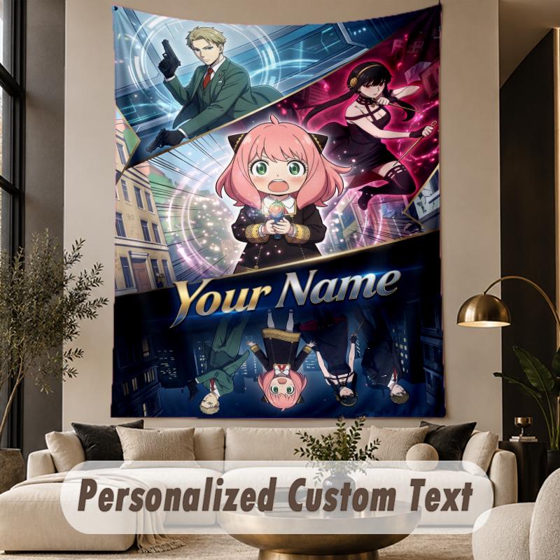 Custom Text Printed Tapestry Spy × Family Pattern Large Wall Hanging Indoor Room Decor