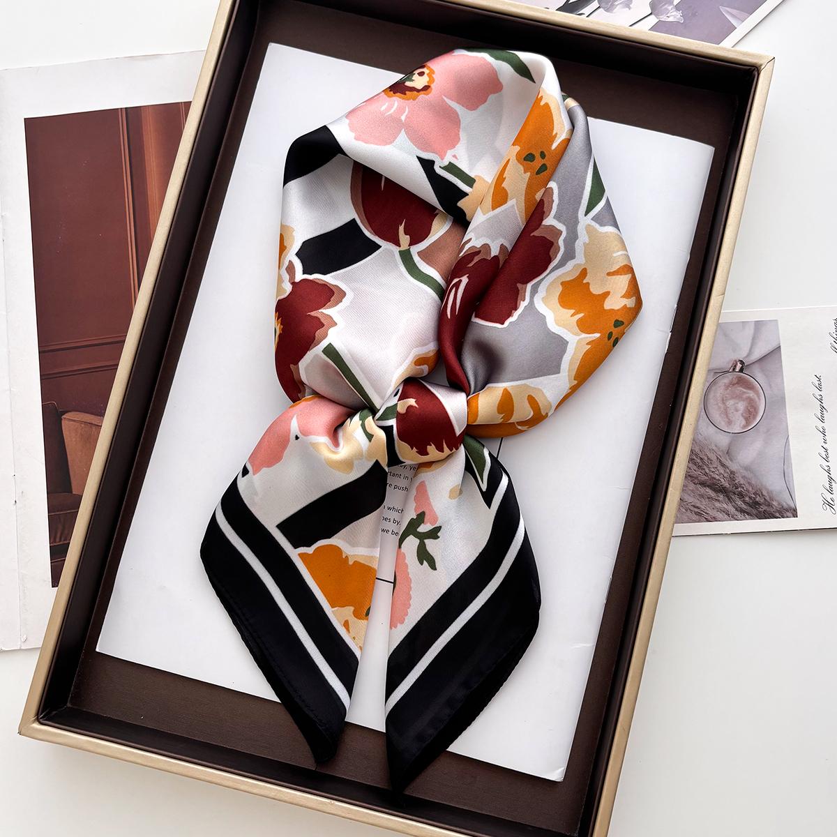 

New Fashion 70X70Cm Women S Scarf Silk Floral Print Scarf Square Shawl Decorative Headband Neck Luxury Design Bandana 70x70cm