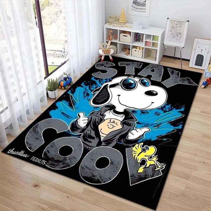 Rug with a Snoopy cartoon print, non-slip and stain-resistant, perfect for home decoration and as a gift for friends and family.