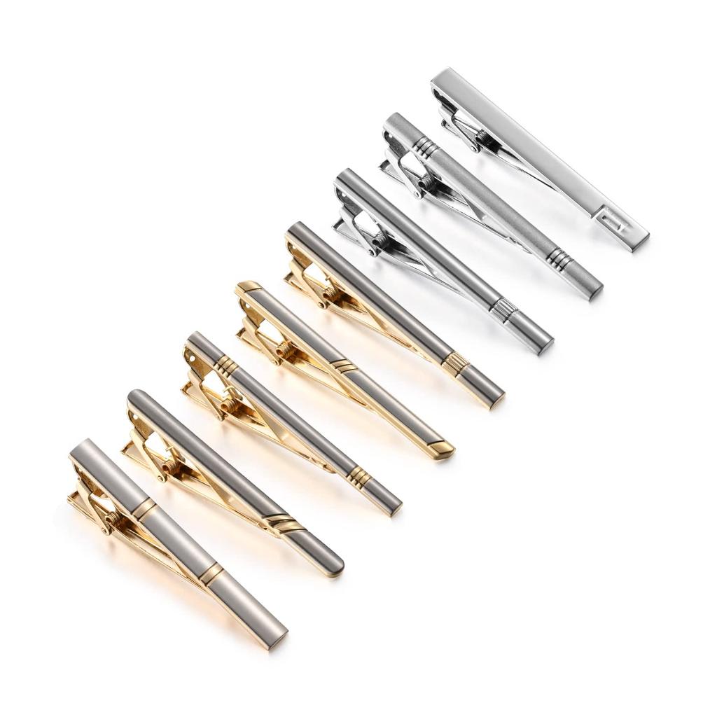 Elegant tie clip set of 8 for simple yet made of for everyday birthday men, stylish, brass, work, gifts, weddings, etc.