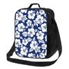 Black With White Hibiscus Hawaiian Flower Pattern Lunch Bag with Adjustable Shoulder Strap Reusable Thermal Bento Tote for Work