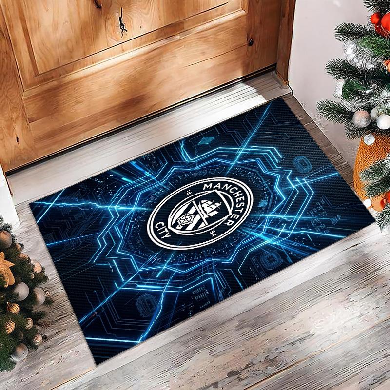 Manchester City Printed Flannel Area Rug Non Slip Soft Polyester Floor Carpet Indoor Decor Mat for Bedroom Living Room Sofa