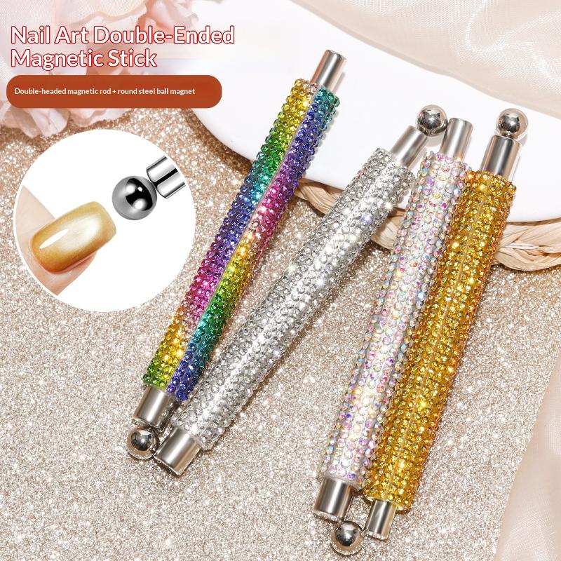 2-In-1 Magnetic Nail Polish Stick With Rhinestone Strong Magnetic Ball Cat Eye Gel Nail Polish Tool For Nail Salon Or Home Use