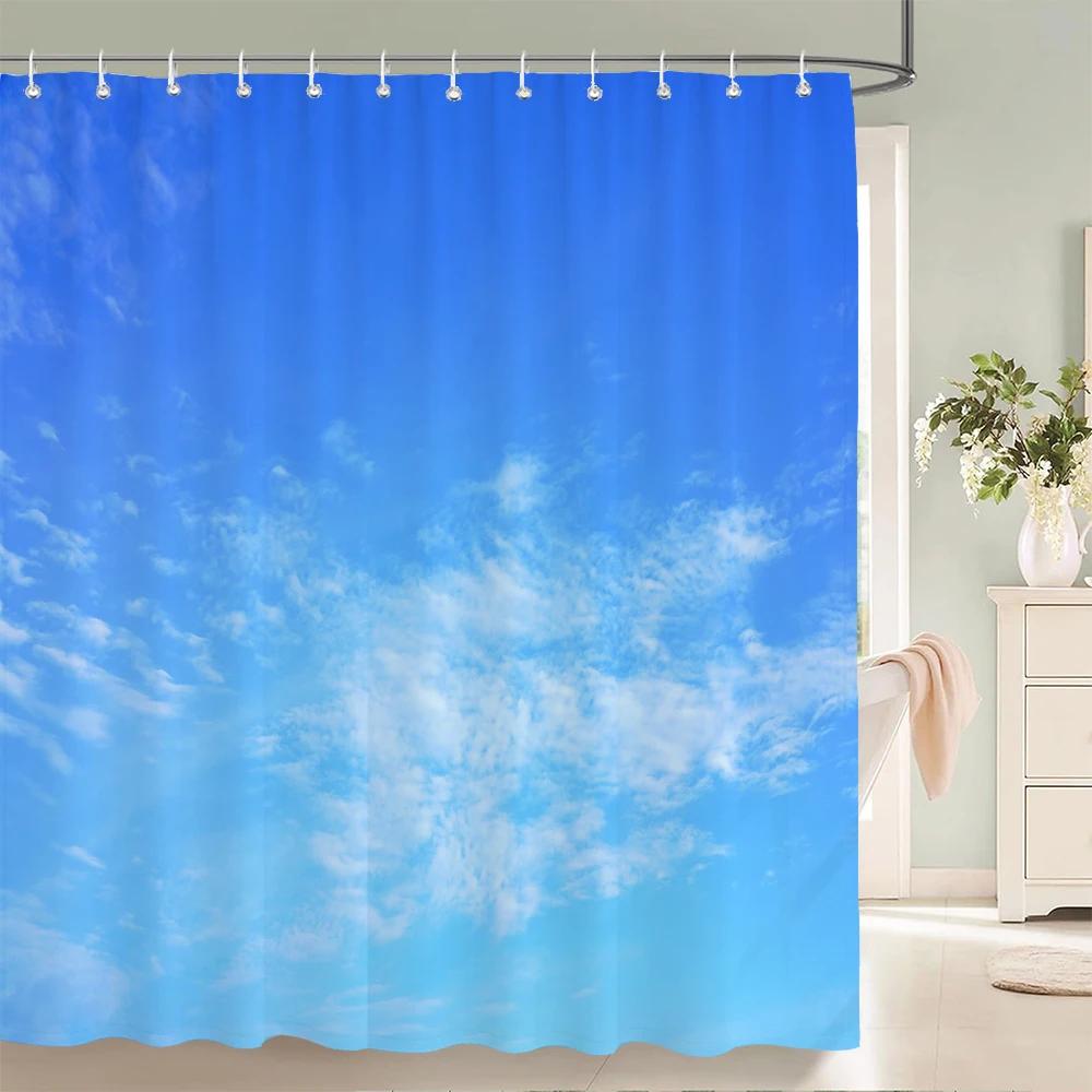 

Sky Ocean View Shower Curtain Nature Inspired Bathroom Decor Calm Clouds Water Reflection Blue Sky White Clouds Peaceful Scene W60H190(CM)-1 Pcs