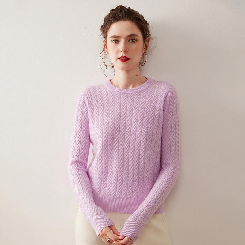 Women's Heavy-Duty Cable Knit Round Neck Cashmere Sweater - Autumn/Winter Warm, Loose Fit Pullover Knitwear