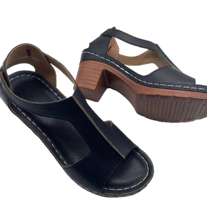 Zomer Nieuwe Grote Maten Peep Toe Sleehak Open Teen Gespband Romeinse Stijl Hoge Hak Sandalen