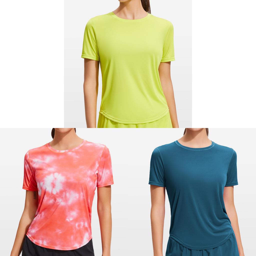 Athletic Breathable Polyester Short Sleeve Tshirt For Running And Yoga For Women