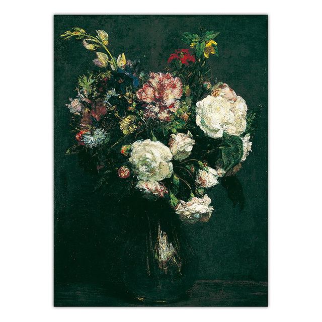 Pictură în ulei pe pânză Floare Vinatge Artă de perete Decor pentru casă Print Pânză Imagini de perete Poster Fantin-Latour Flori Francez Fără ramă
