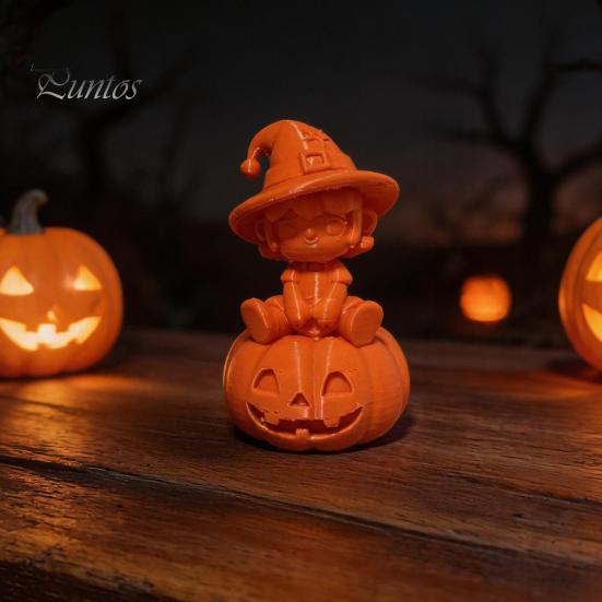 Halloween Girl Statue 3D Printed Pumpkin Figurine, Spooky Witch Statue, Figurine Sitting On Ornament for Party Decor Desktop