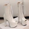 Women's high-heeled cool boots, sexy European and American style waterproof platform thick heel large size fish mouth shoes