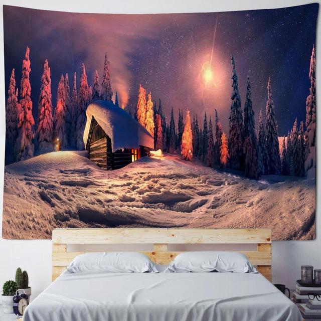 Christmas Tree Forest Snow Tapestry, Hanging Cloth, New Year Gift, Room Wall Hanging, Bohemian Style, Bedroom, Home Decoration