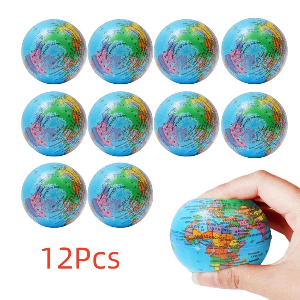 9/12Pcs Pu Earth Sponge Ball Toy Hand Wrist Exercise Squeezing Foam Ball Educational Gift Planets Sponge Globe Decompression Toy