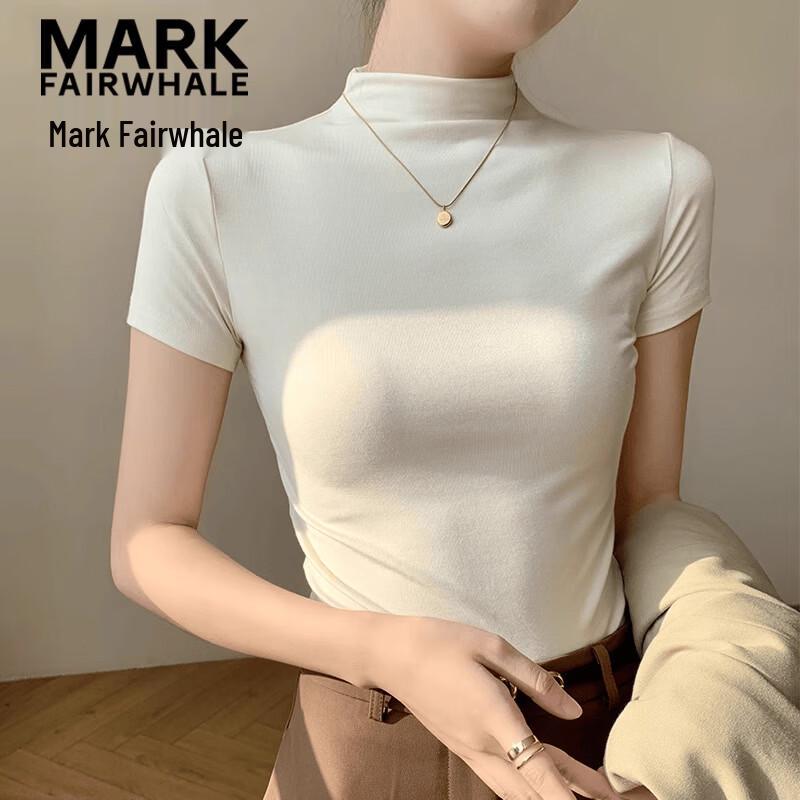 MARK FAIRWHALE Women s Ribbed Mock Neck Slim Fit Short Sleeve T-Shirt L
