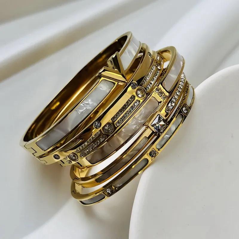 New Design Stainless Steel Zircon Inlaid Bracelets & Bangles for Women Gold Silver Color Waterproof Luxury Brand Jewelry Gifts