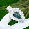Sterling Silver Solar Moss Agate Stone Blue Topaz Sister Anniversary New Pendant