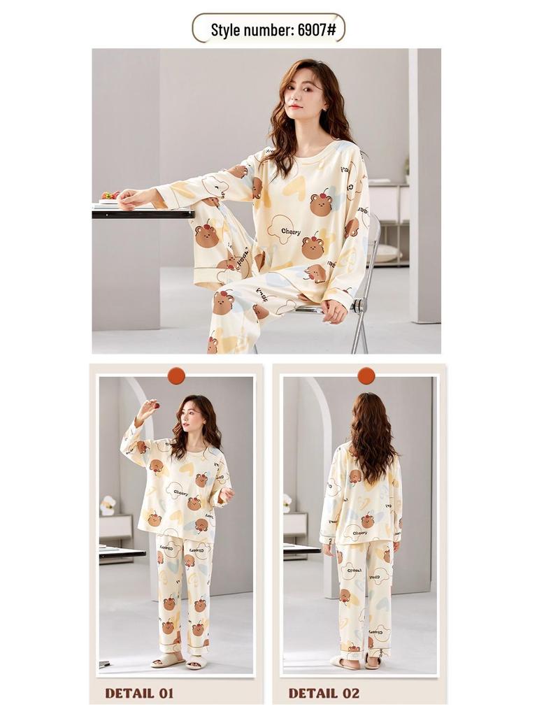 Damen Langarm Baumwoll-Pyjama-Set für Herbst/Winter
