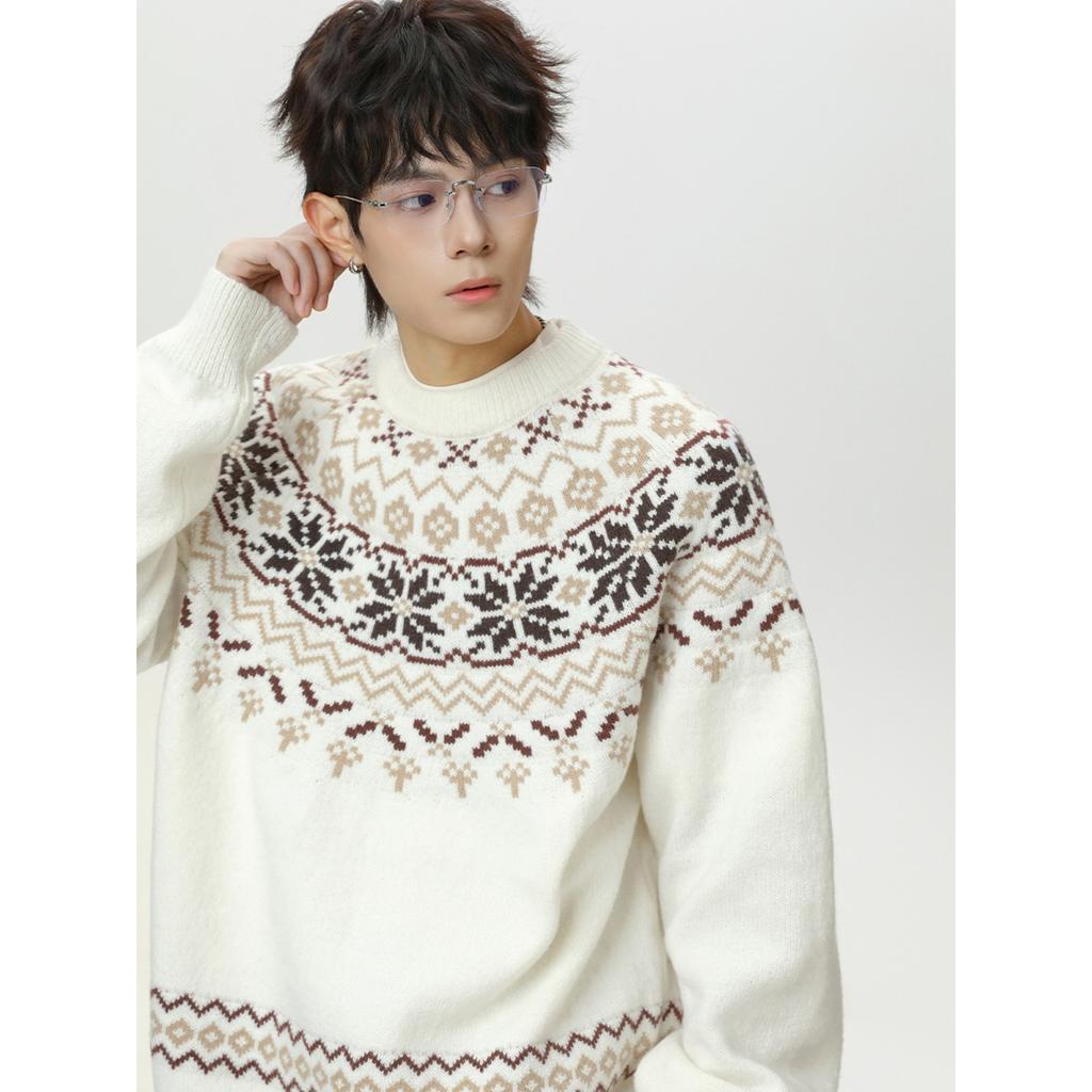 Ethnic Style Round Neck Sweater Men's Autumn and Winter Retro Texture All-match Pullover Sweater Jacket